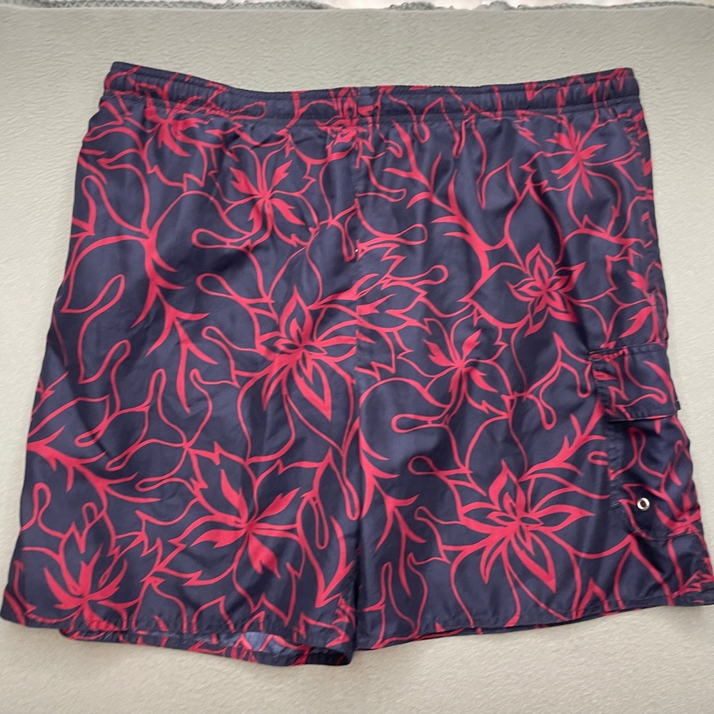 Naturalife Men Swim Trunks Polyester Floral Tribal Large Navy Red Board Shorts